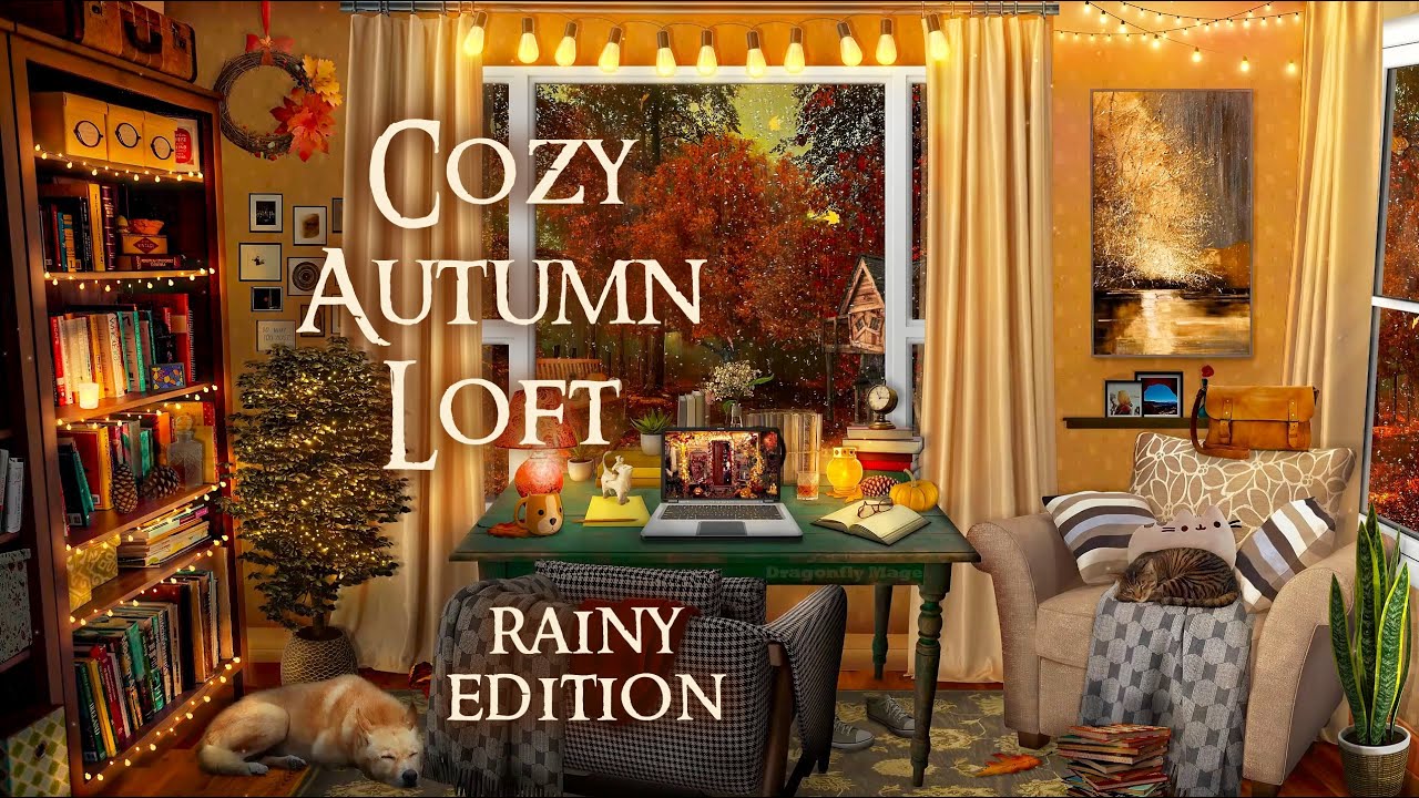 Cozy Autumn Loft 🍂 ASMR rainy autumn ambience ☔ (rain, rustling ...