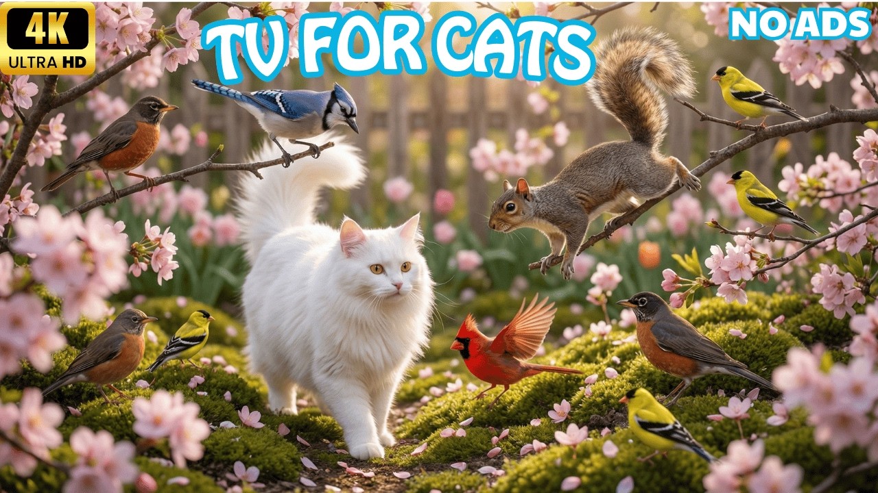 [NO ADS] Relaxing Cat TV 🐦 Cute Garden Birds & an Energetic Squirrel | 4K UHD