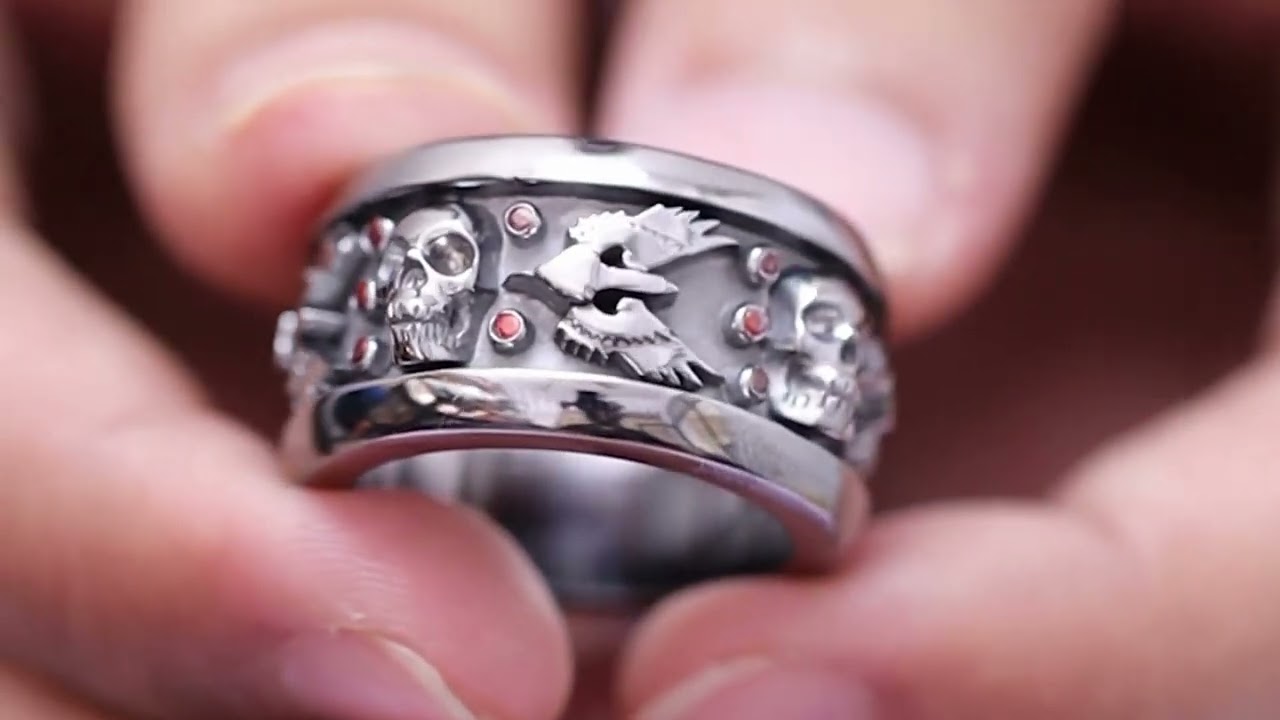 Wings Skull Wedding Band Men Gothic Biker Badass Dagger Heart For Men