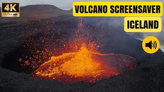 Lava Bubbling Cauldron Screensaver With Sound. 4K Footage Of Iceland Volcano Splashing. Apr 27, 2024