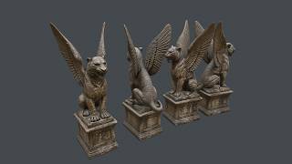 Winged Lions Statues 3D Model | Game-Ready Low Poly 3D Model Online