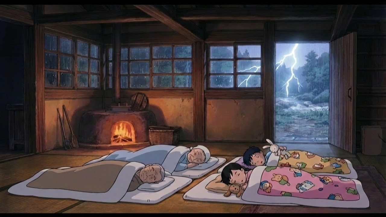 A Rainy Day with Grandparents by the Forest Stream | Two Grandchildren's Peaceful Life | Ghibli ASMR