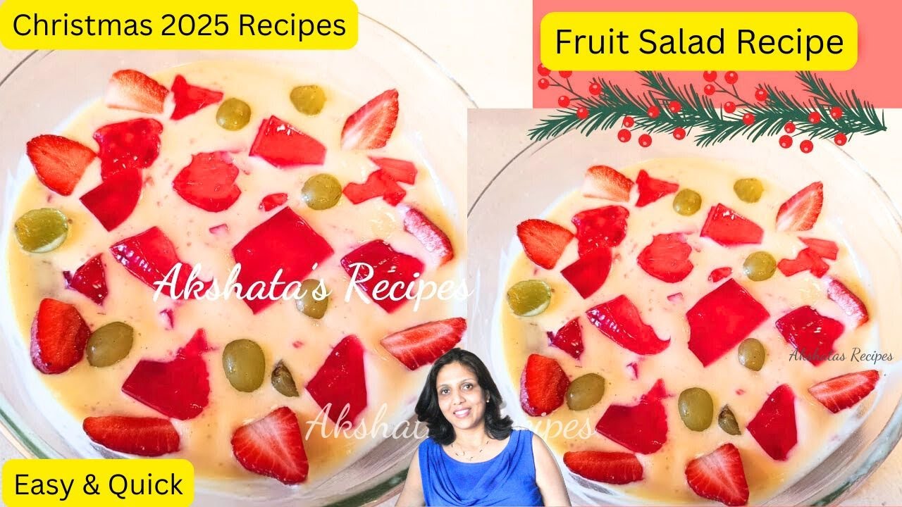 Рецепт рождественского фруктового салата | Десерт из заварного крема и желе | Без яиц @akshatasre...