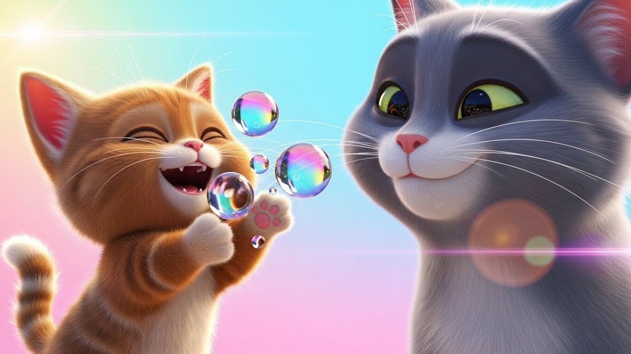 😹🌈 AI Animated Story: A Colorful Kitten’s Funny Bubble Moment with Mom 🫧🐱 | Cat Shorts