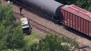 RAW VIDEO: Sky 5 shows damage after train hits vehicle in rural Logan County
