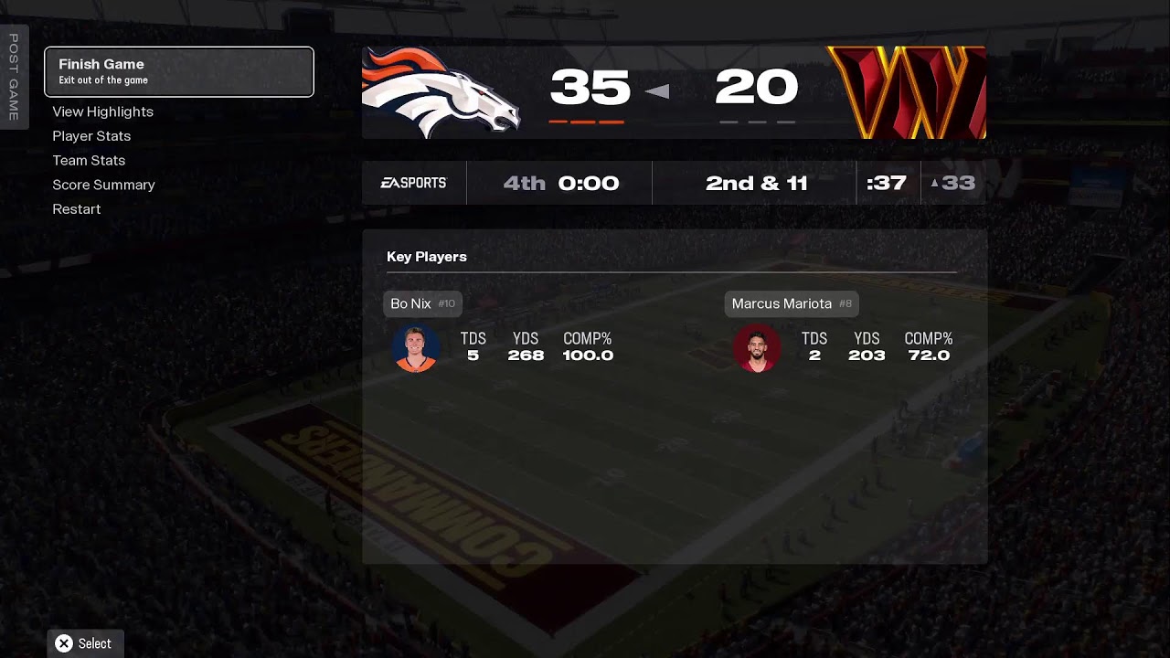 Broncos vs Commanders Week 13 Madden 26 Simulation