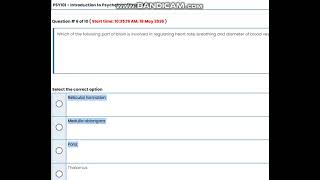 PSY101 - Introduction to Psychology (Quiz # 03) Quiz 18-May-26