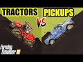 Tractors vs pickups  which are best on hard ramp  mud  farming  simulator 19