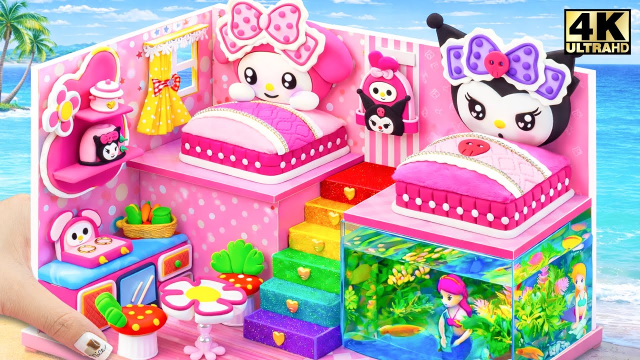 Build My Melody & Kuromi Bedroom House with Rainbow Stairs