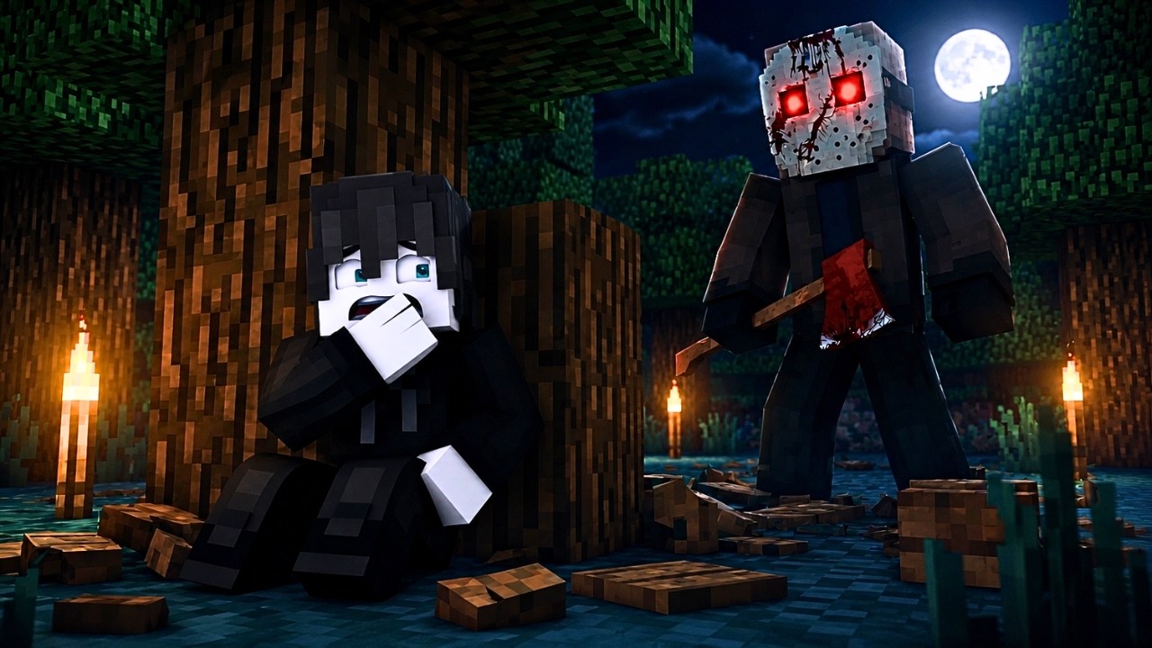 JASON ME PERSEGUIU NO ACAMPAMENTO AMALDIÇOADO -  Contos do R1Kk - Minecraft