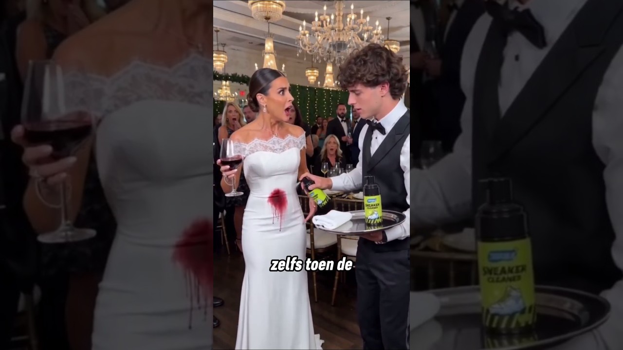Deze ober maakte de jurk schoon met een soort schuim 😲