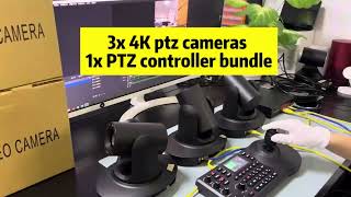 3 x 4K PTZ cameras and 1x PTZ joystick controller bundle for Church worships ,cafe, clubs live show.