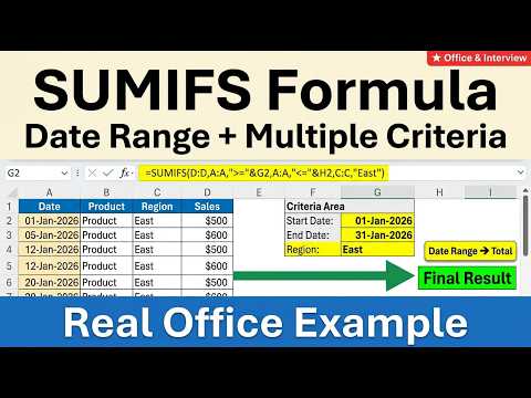 Excel SUMIFS Date Range Formula | Sum between dates & sum with multiple criteria