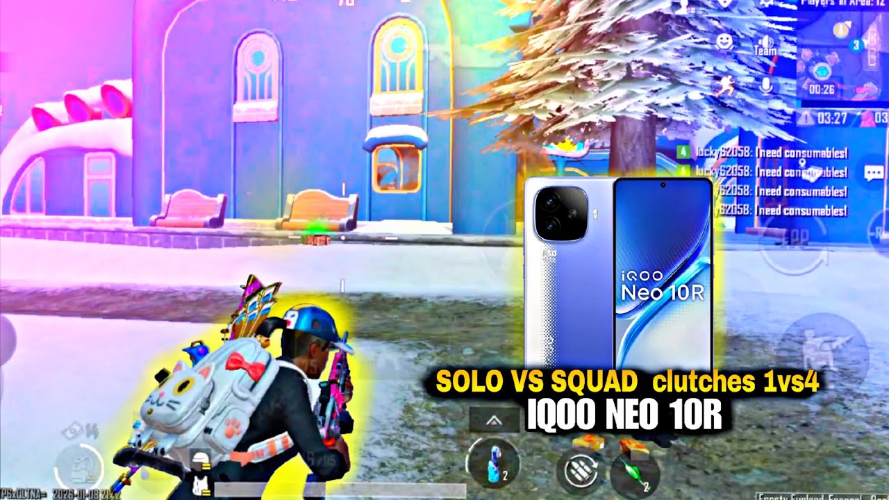 Solo vs squad ⚡ clutches 1vs4 | iQOO Neo 10R 