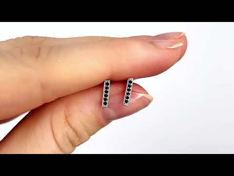 Срібні сережки гвоздики БС2130 розмір 8х2 мм вставка чорні фіаніти вага 0.76 г, видео 1