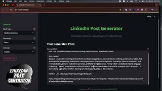 LinkeDin Post Generator ChatBot App | Langchain | OpenAI | Streamlit | Boost Your Engagement Today! LinkeDin Post Generator ChatBot App | Langchain | OpenAI | Streamlit | Boost Your Engagement Today!