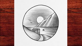 Kolay Karakalem Manzara Resmi Çizimi, Çok Kolay Karakalem Manzara Nasıl Çizilir, Adım Adım Çizimler