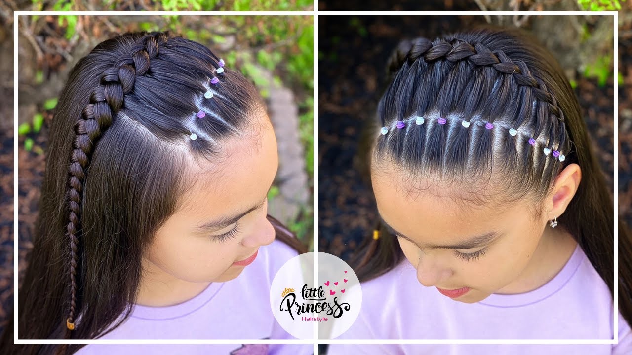 PEINADO PARA NIÑAS CON LIGAS DIAGONALES EN 5 MINUTOS💜🤍✨ | peinados faciles y rapidos de hacer