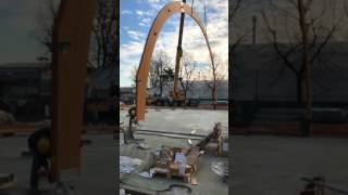 Glulam arch lifting Planing A 75 Glulam Arch