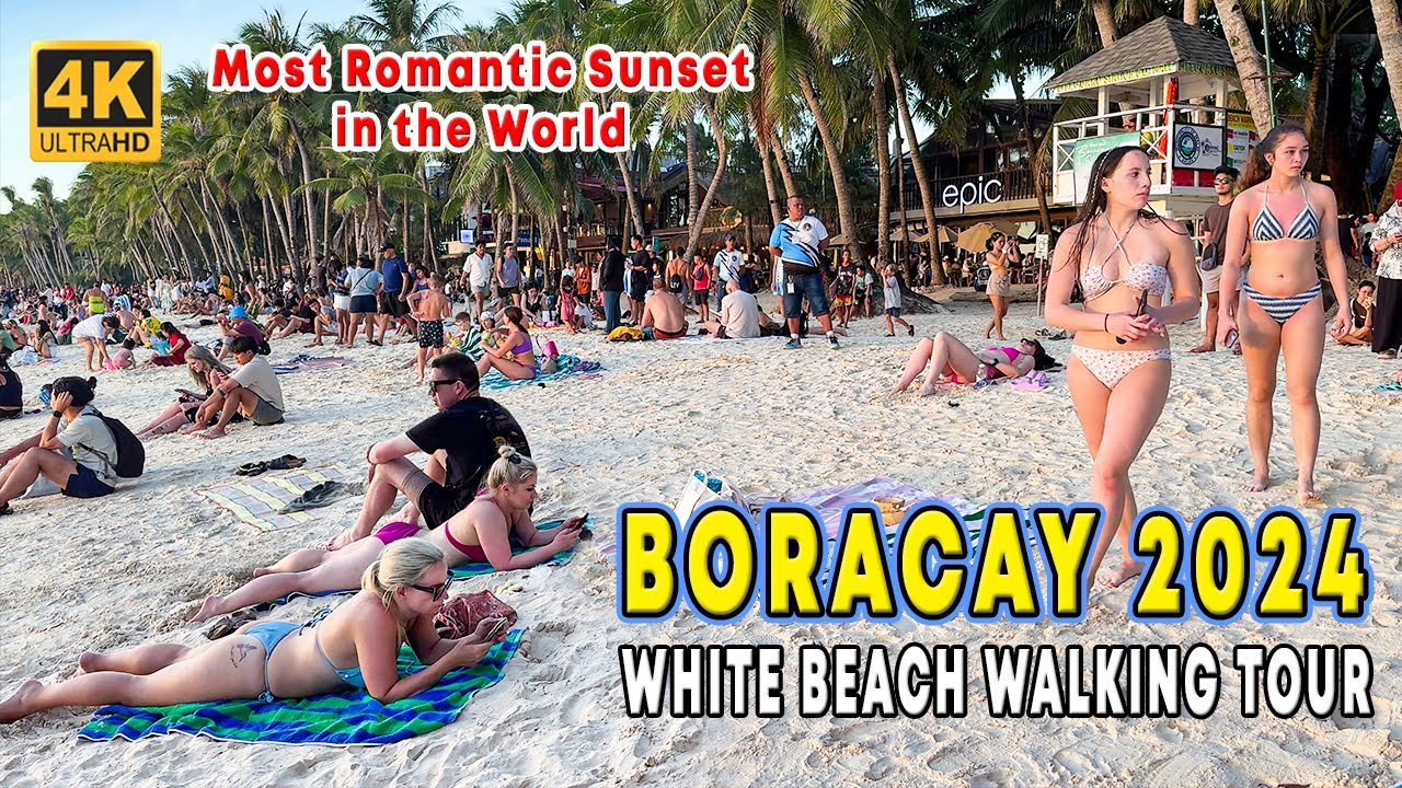 BORACAY'S Iconic WHITE BEACH Sunset Journey | Golden Hour to Walk and Stroll Boracay Island | 4K |