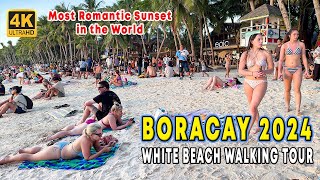 BORACAY'S Iconic WHITE BEACH Sunset Journey | Golden Hour to Walk and Stroll Boracay Island | 4K |