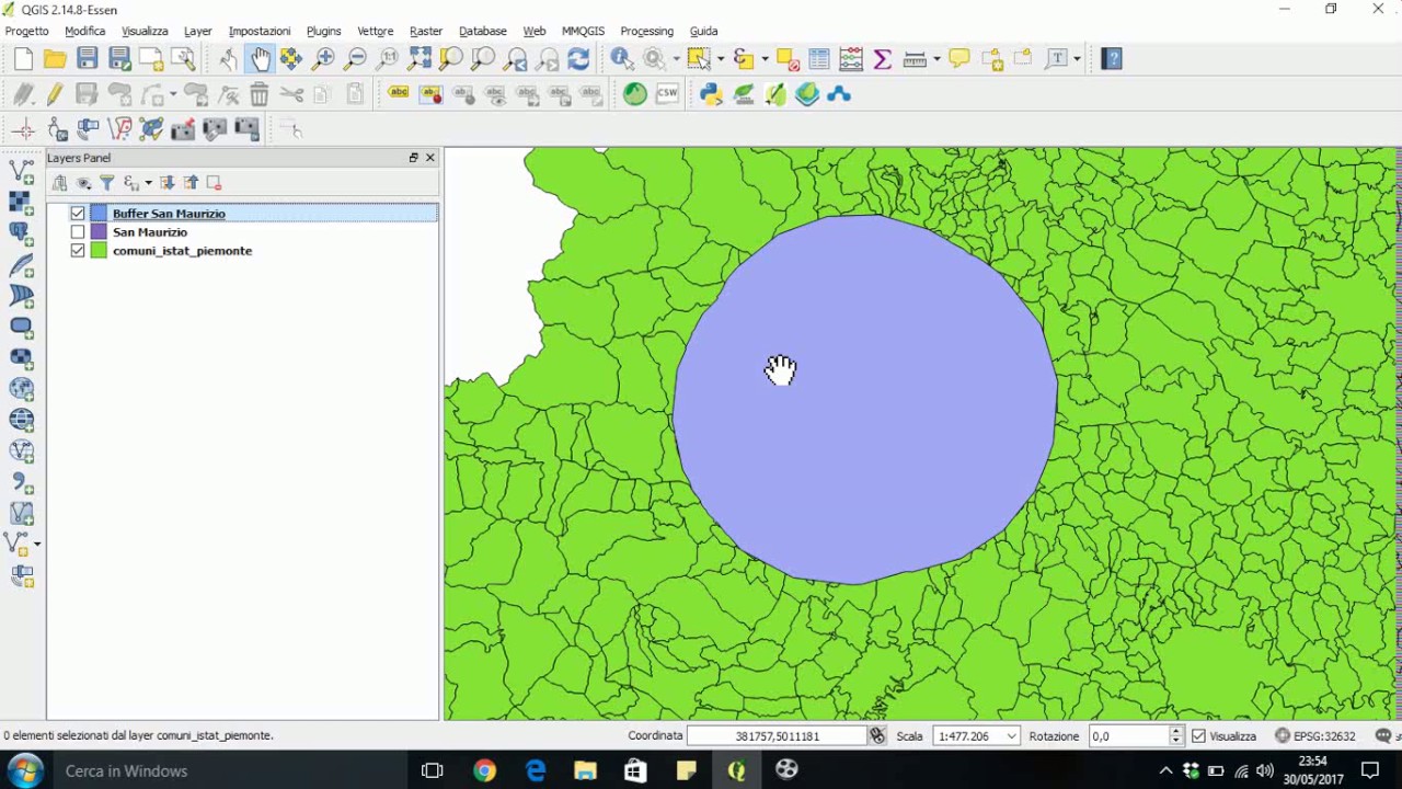 Utilizzo dello strumento buffer in qgis - YouTube