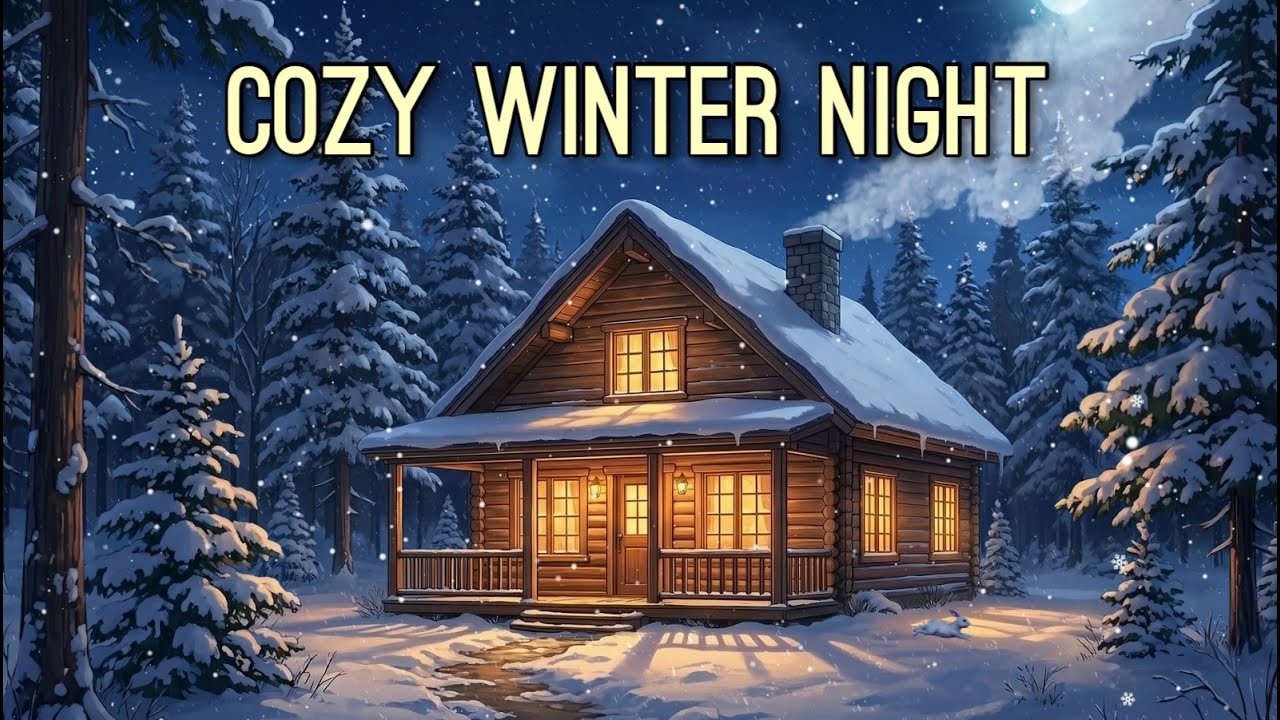 Cozy Winter Cabin at Night ❄️ Peaceful Instrumental Music for Relaxing & Reading