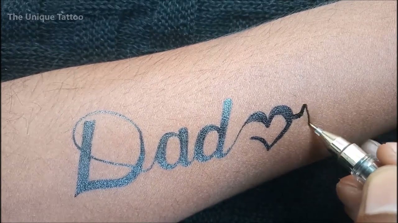 How to make dad name tattoo at home with pen || Tattoo design ...