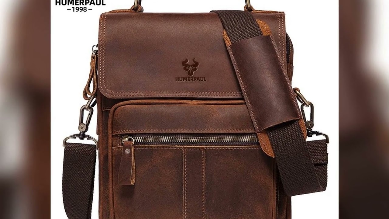 A must-have product! HUMERPAUL Genuine Leather Men's Shoulder Bag Luxury Work Business Messenger B