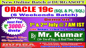 ORACLE 19c (6 Weekends Batch) Online Training @ DURGASOFT