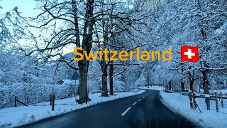 SWITZERLAND/ ‌WINTER/ Auto fahren von Lauterbrunnen bis Thunersee موتروانی در سوئیس