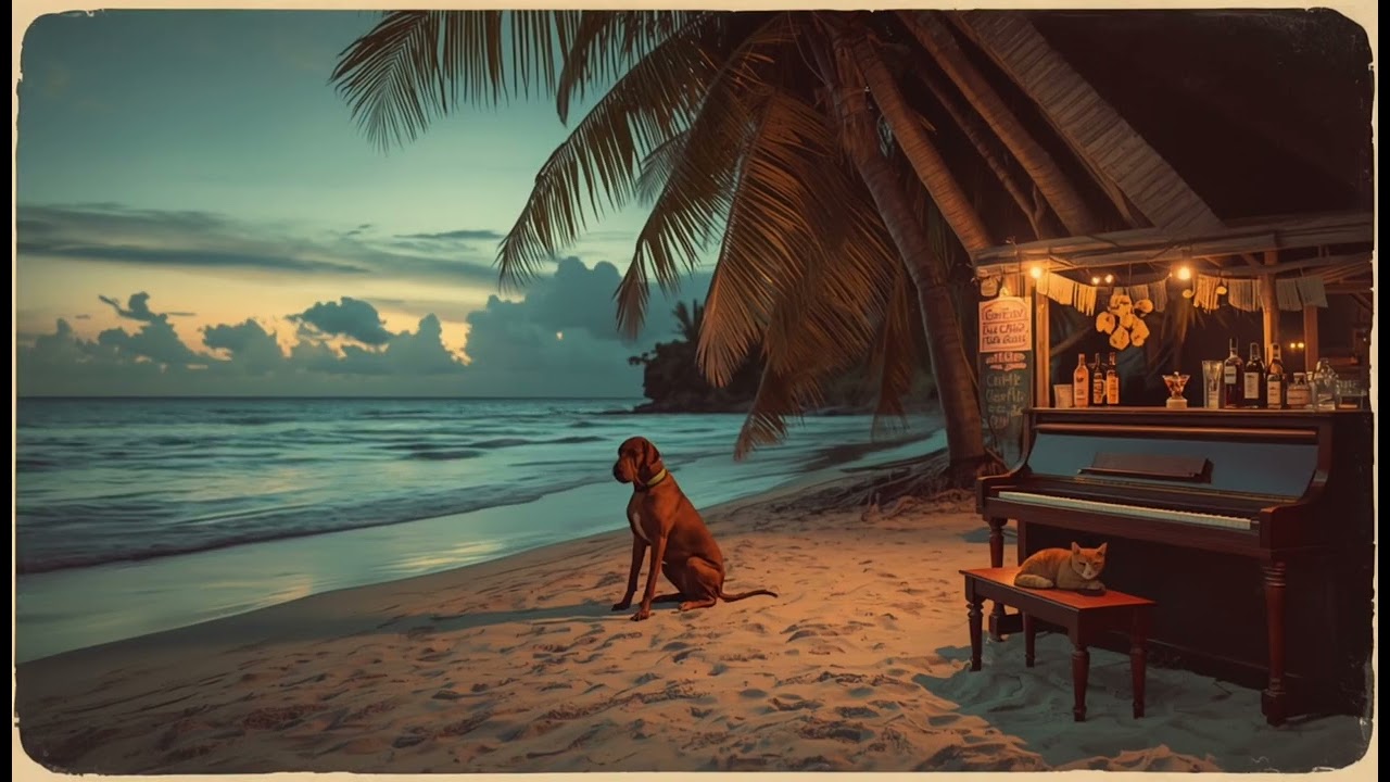 Relaxing Piano on a Tropical Beach | Lo-Fi Chill Beats, Nature Ambience, Pets) 6 Hours