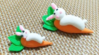 粘土创意手工制作小白兔红萝卜，非常简单，兔兔是不是很有安全感