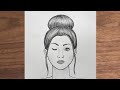 How to draw beautiful cute girl face - step by step drawing tutorial | Cute girl face drawing easy
