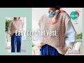 【かぎ針編み】まっすぐ編むだけ!自分サイズのゆったりベスト Easy Crochet Vest – Made with Straight Rows Only | Beginner Friendly