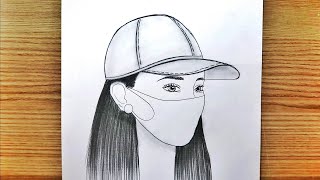 Maskeli Ve Şapkalı Güzel Kız Resmi Çizimi / Adım Adım Bir Kız Çizimi Karakalem Kolay / Girl Drawing