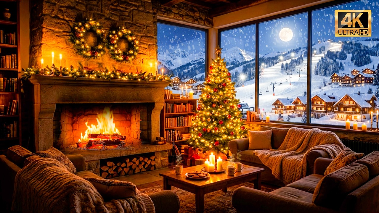 Зимняя домашняя атмосфера у камина 🔥 Потрескивание камина | Уютная музыка для спокойствия