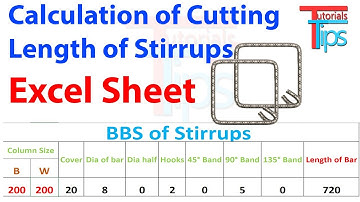 How to make BBS on excel sheet | calculation of cutting length  for stirrups in excel sheet