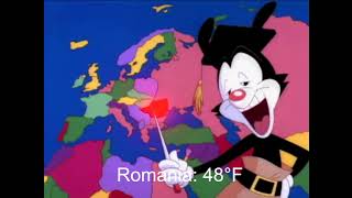 Yakko's World but the speed is based on average yearly temperature (Fahrenheit edition)