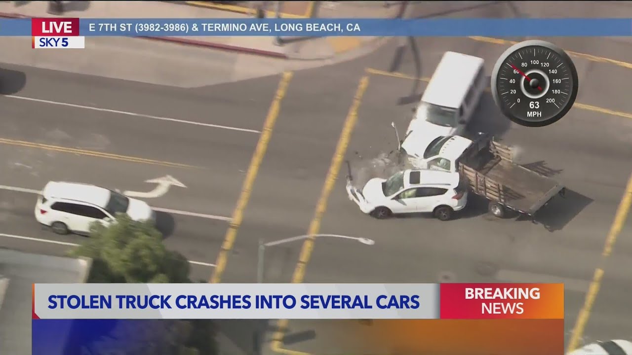 Stolen truck pursuit ends with violent, multi-vehicle pileup in Long Beach | Los Angeles Car Chases