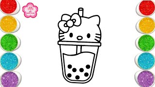 Hello kitty drink drawing, painting and coloring for kids | cute easy Hello kitty drawing for kids