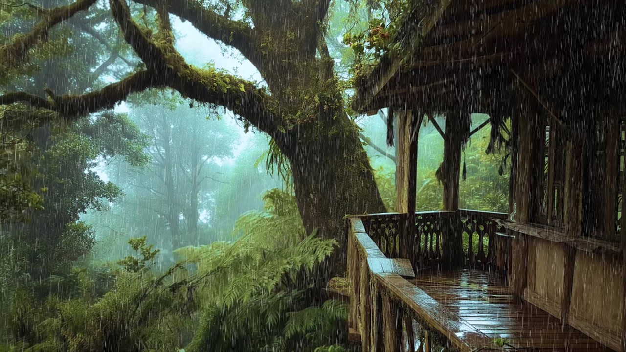 Relax with Gentle Rain in Cozy Tree House Cabin 🍀 Achieve Deep Sleep ...