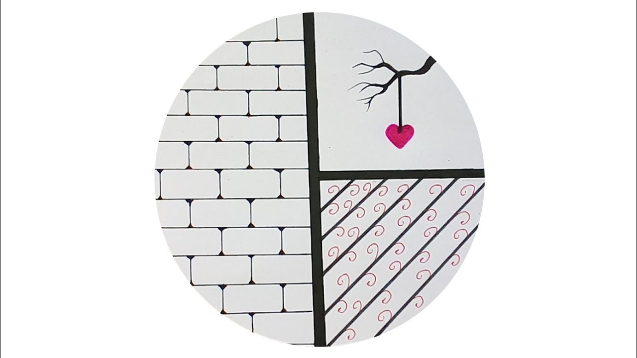 How to art easy circle drawing || Pink heart drawing - simple scenery