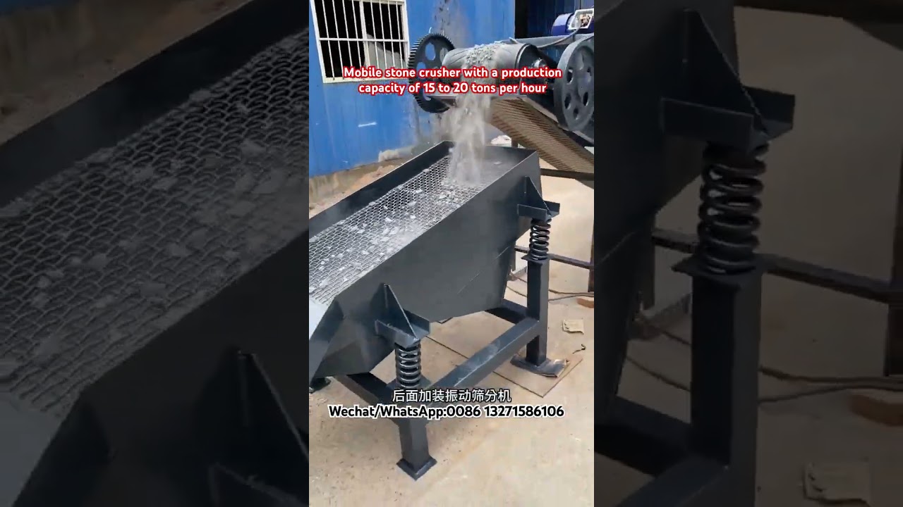 A mobile rock crusher with a built-in screening machine. 