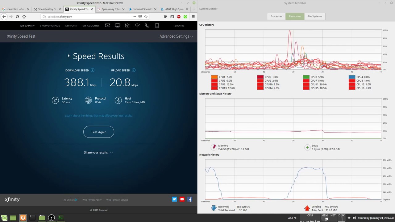 Charter Spectrum 400Mbps Internet Service speed testing, including Bit