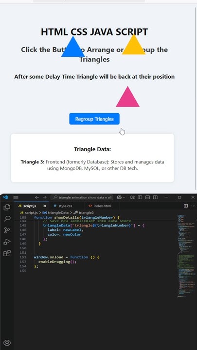 HTML CSS ANIMATION display data using triangle object & regroup ...