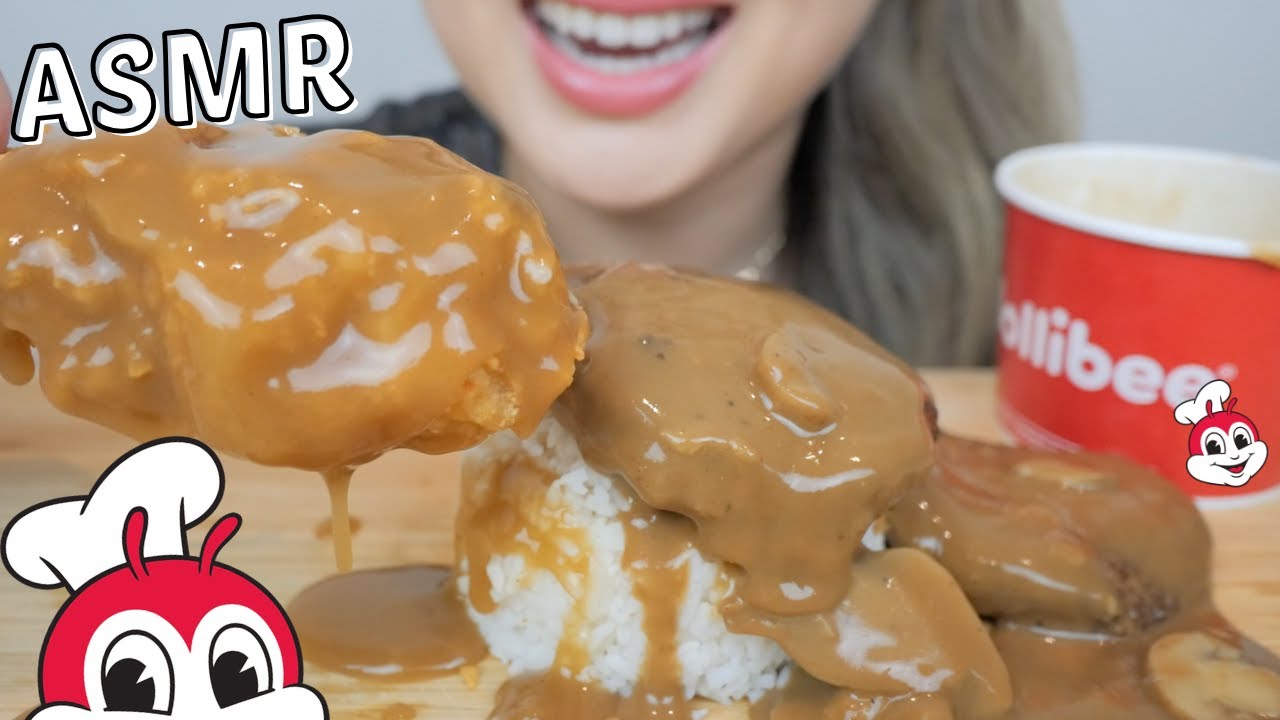 JOLLIBEE CHICKEN JOY with Gravy and BURGER STEAK *NO Talking Eating Sounds | N.E Let's Eat