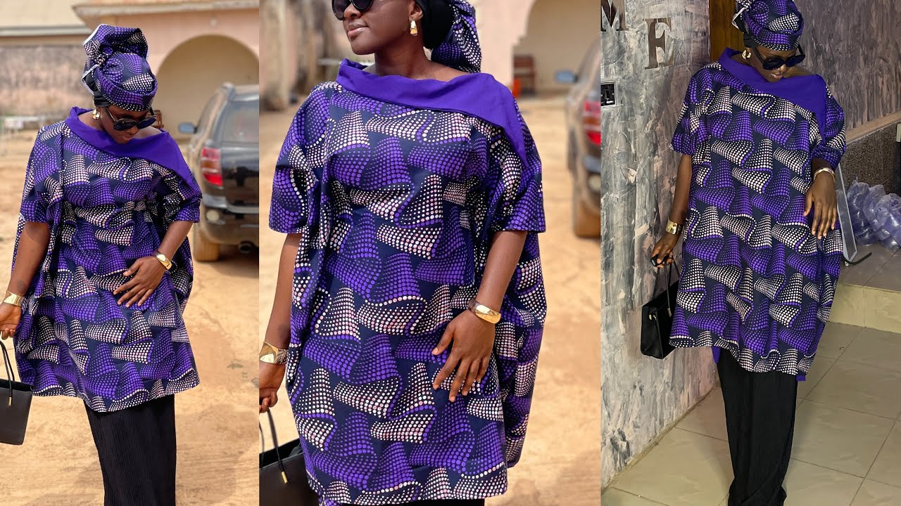 How to Cut and sew stylish boubou top with roll collar neckline 