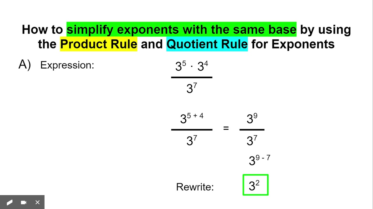 simplify-exponents-with-the-same-base-product-and-quotient-rule-youtube