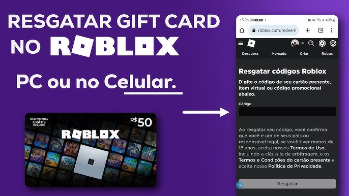 Como RESGATAR GIFT CARD do ROBLOX pelo CELULAR OU PC! 